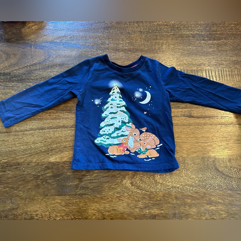 Mini Boden Kids Navy Long Sleeve Holiday Shirt